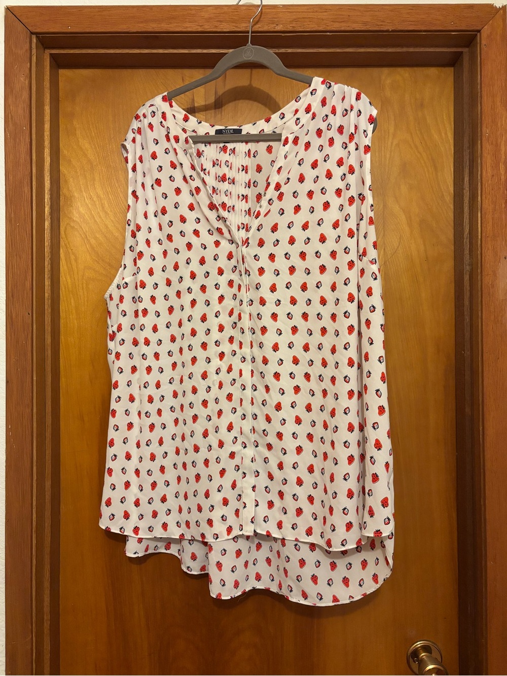 NYDJ Sleeveless Pintuck Blouse with Strawberry print